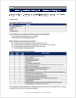 Planning worksheet for Proposal Content Plan development